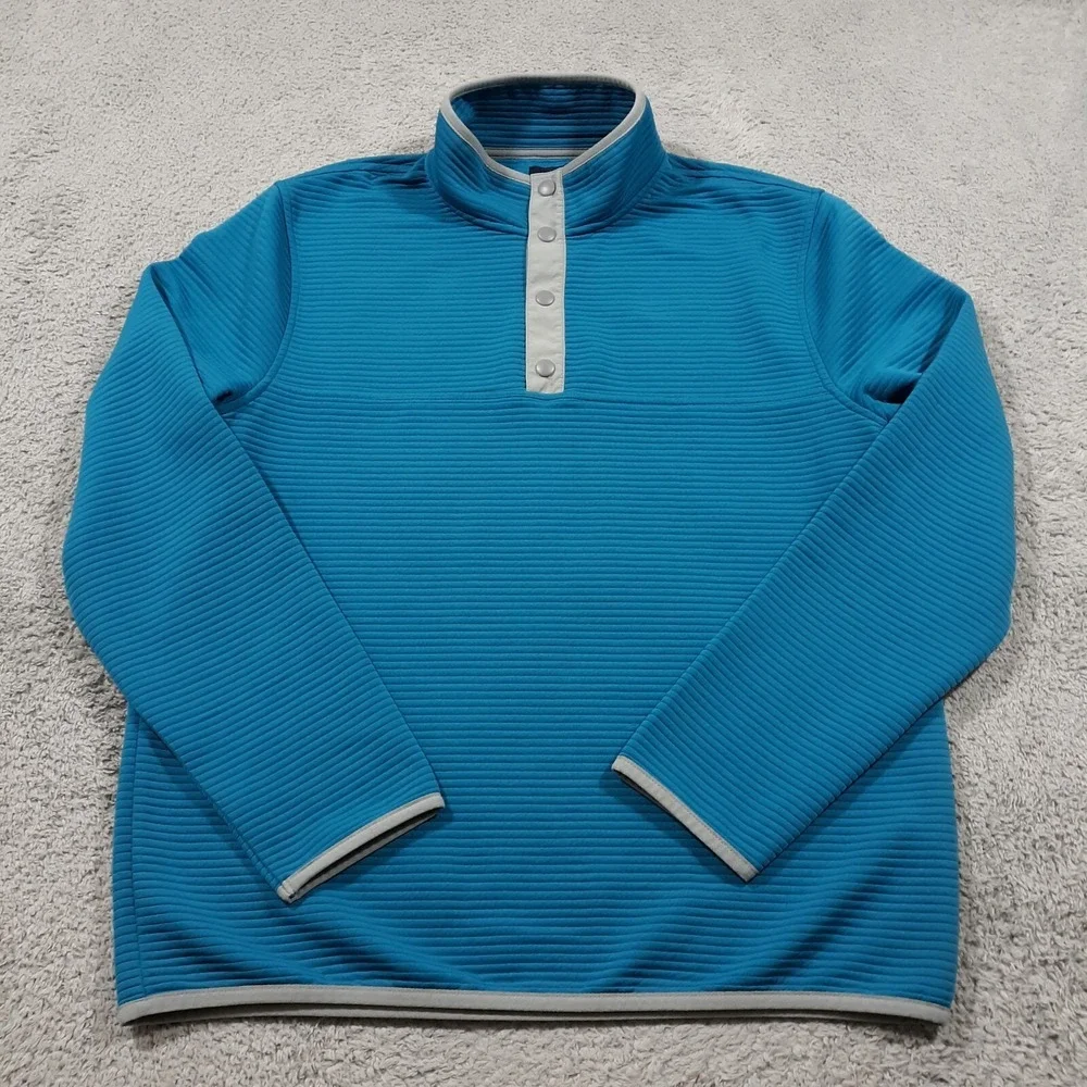 J.CREW Sweater Mens Medium Snaps Mock Neck Teal Blue Pullover Ribbed